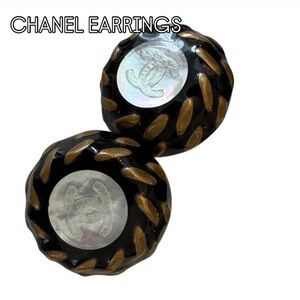 ❌ SOLD CHANEL Black and Gold Logo Earrings